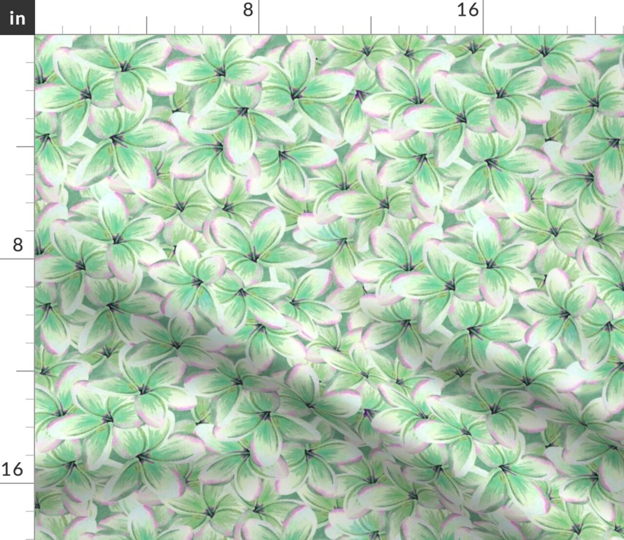 Floral Light Green Ditsy Botanical Frangipani Hawaii Custom Printed Fabric by Spoonflower Various Fabrics by the Yard or Fat Quarter